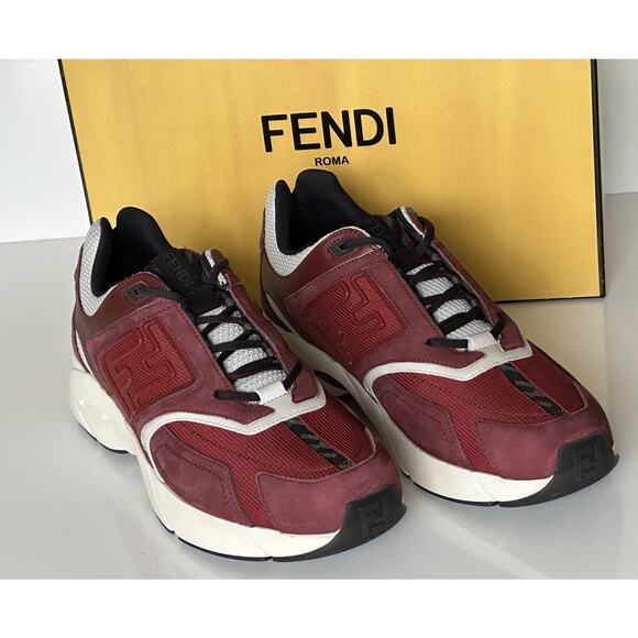 NIB $1100 Fendi FF Logo Fabric/Leather Burgundy Sneakers 12 US (45 Eu) 7E1555